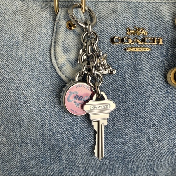 NWT Coach Rowan Large Satchel Bag In Loved Denim With Charms - Picture 15 of 16